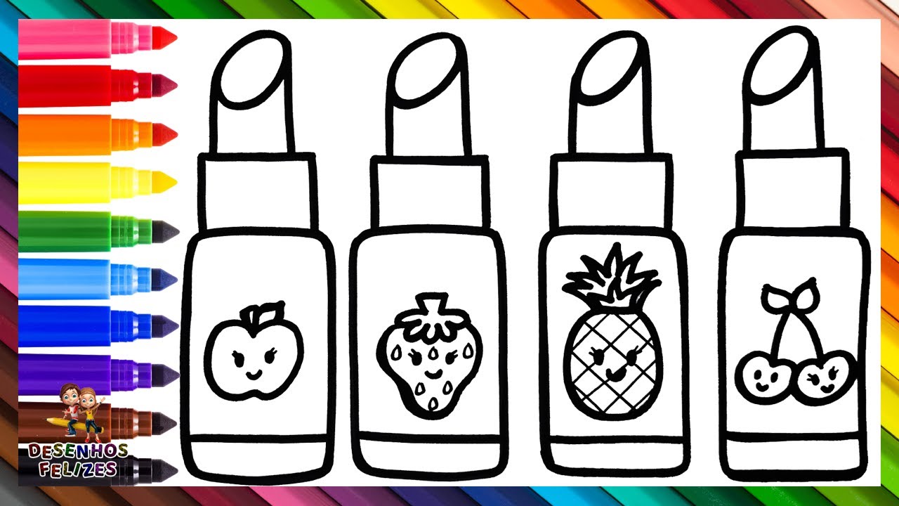 Desenhar e Colorir 4 Batons 💄💄💄💄🌈 Desenhos para Crianças