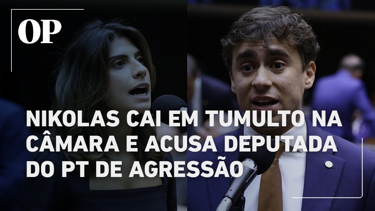 Nikolas Ferreira cai no chão durante tumulto na Câmara e acusa deputada Camila Jara (PT) de agressão